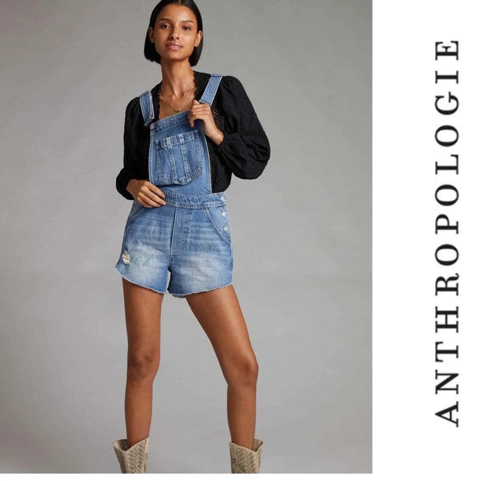 Anthropologie Pilcro Cut Off Denim Overalls Size 28 New