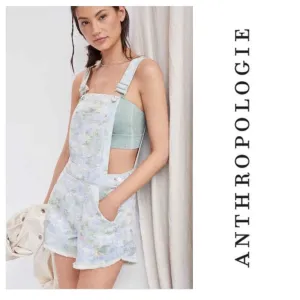 Anthropologie Pilcro Cut-Off Short Overalls Size 26 Denim Watercolor