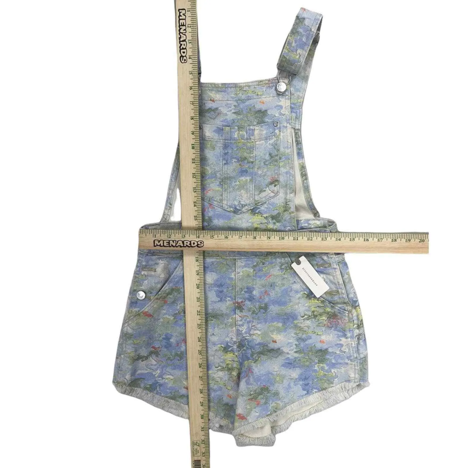 Anthropologie Pilcro Cut-Off Short Overalls Size 26 Denim Watercolor