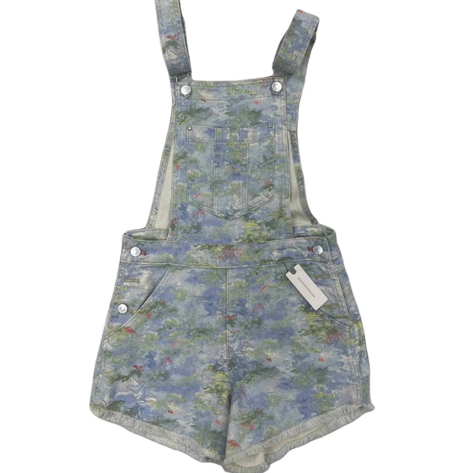 Anthropologie Pilcro Cut-Off Short Overalls Size 26 Denim Watercolor