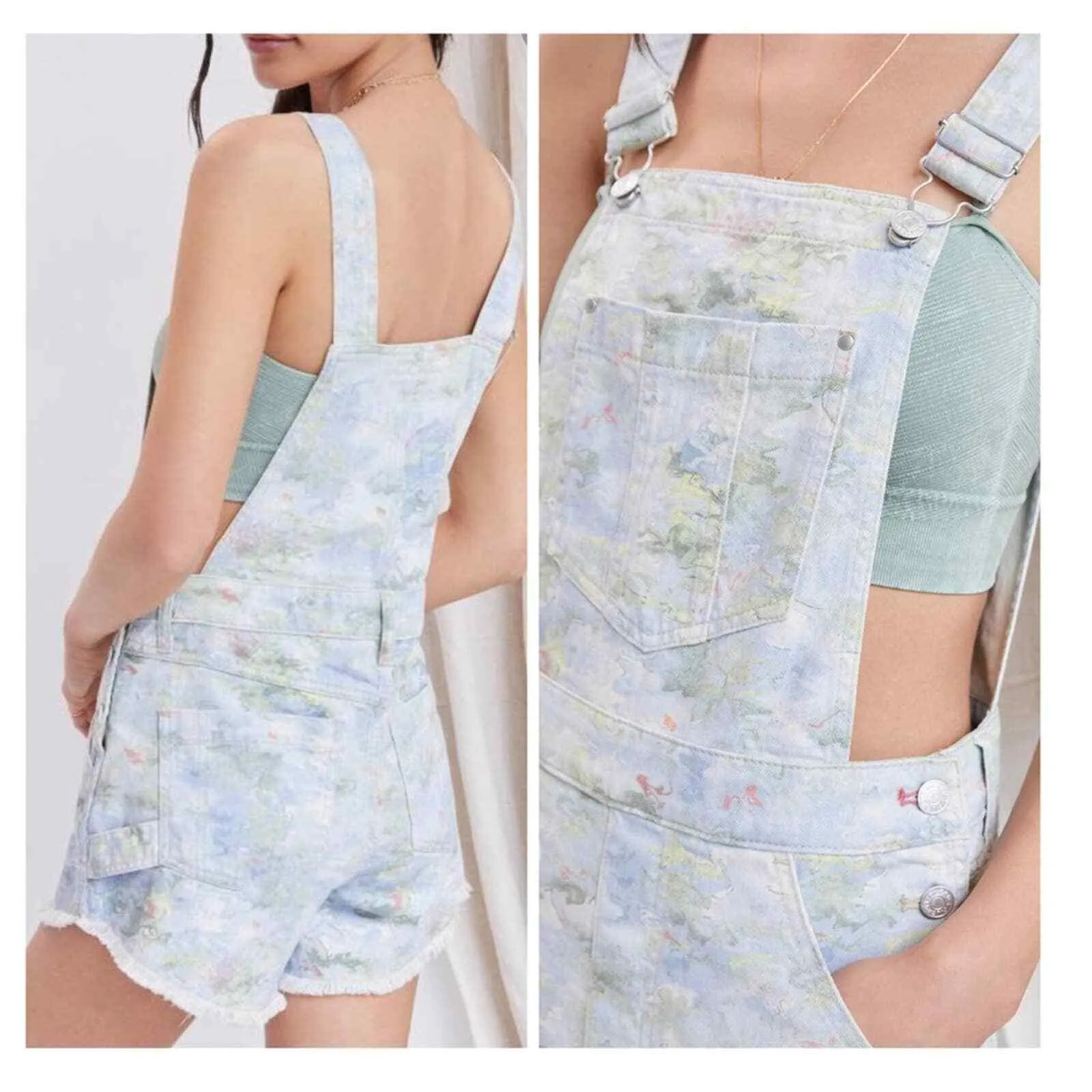 Anthropologie Pilcro Cut-Off Short Overalls Size 26 Denim Watercolor