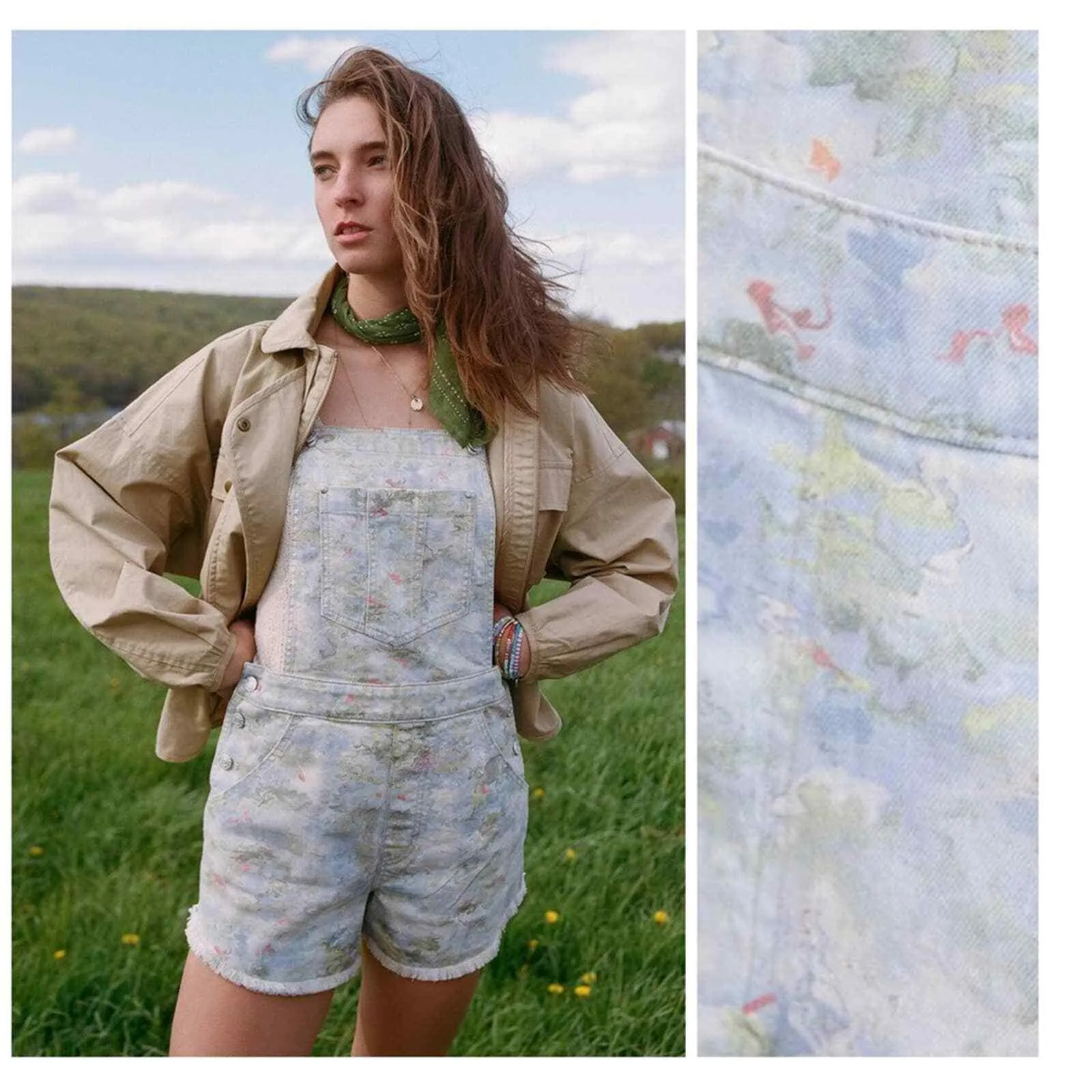Anthropologie Pilcro Cut-Off Short Overalls Size 26 Denim Watercolor
