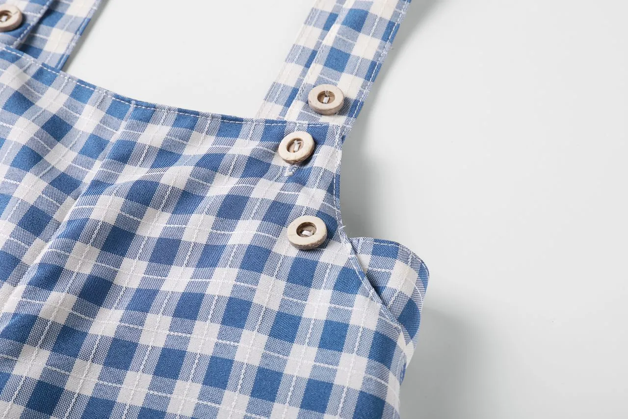 Blue Gingham Boys Overalls