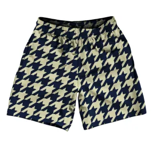 Blue Navy And Vegas Gold Houndstooth Athletic Running Fitness Exercise Shorts 7" Inseam Shorts Made In USA