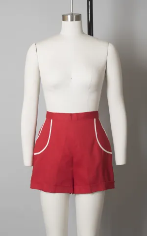 Deadstock 1940s Red Cotton High Waisted Shorts | small