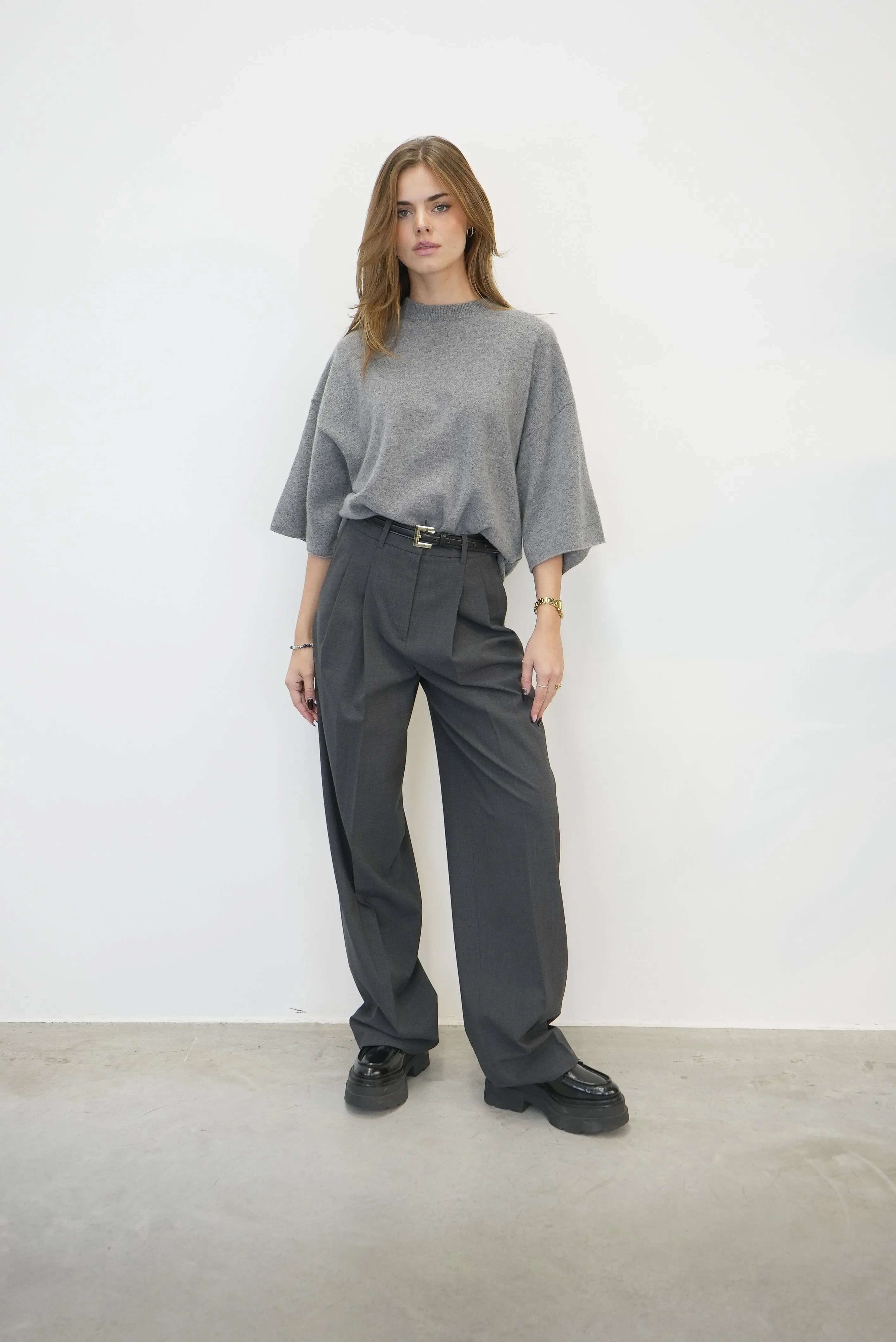 DOUBLE PLEAT PANT IN GREY
