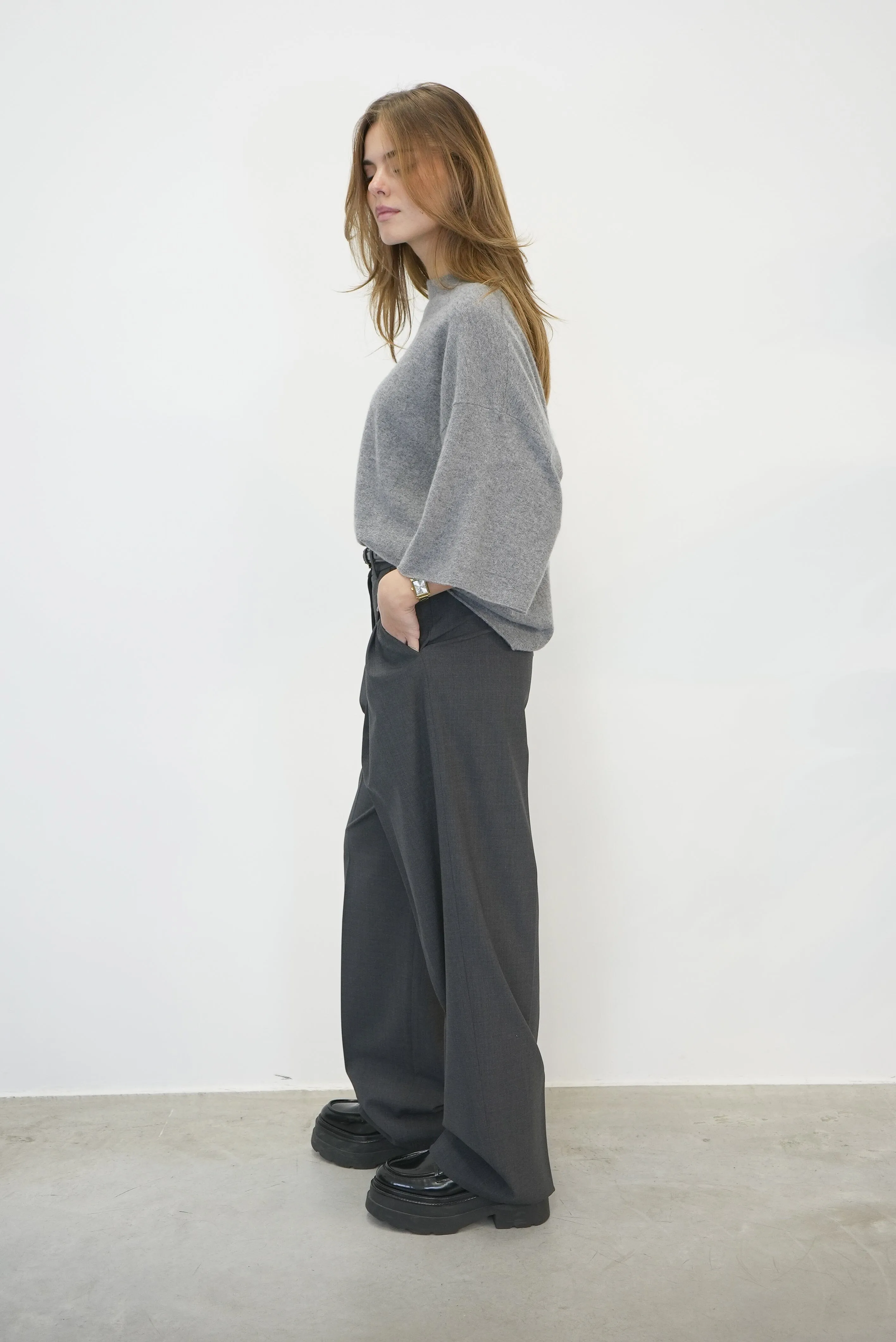 DOUBLE PLEAT PANT IN GREY