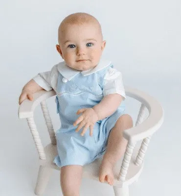 Feltman Brothers Baby Boys Light Blue Embroidery Train Shortall with Shirt
