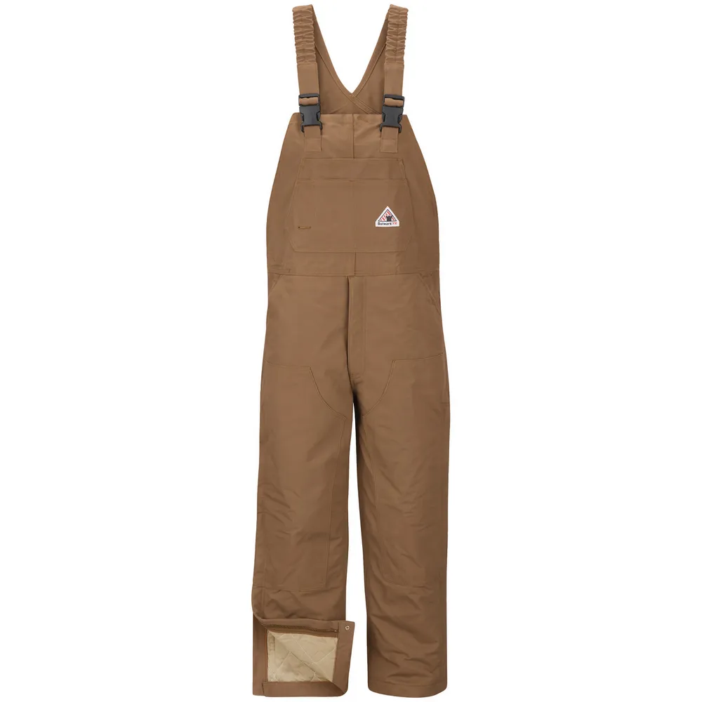 FR INSULATED HEAVYWEIGHT BROWN DUCK BIB OVERALL WITH KNEE ZIP - BD-Brown Duck | Bulwark BLN6