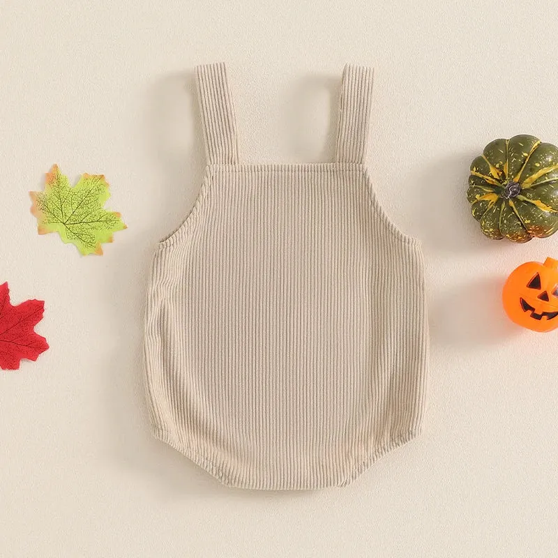 Halloween Baby Girl or Boy Overalls - Pumpkin Embroidered Sleeveless Romper for Fall