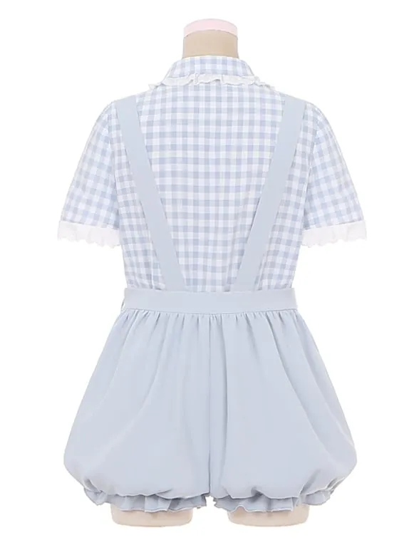 Little Penguin Blue Sweet Overalls Bubble Shorts