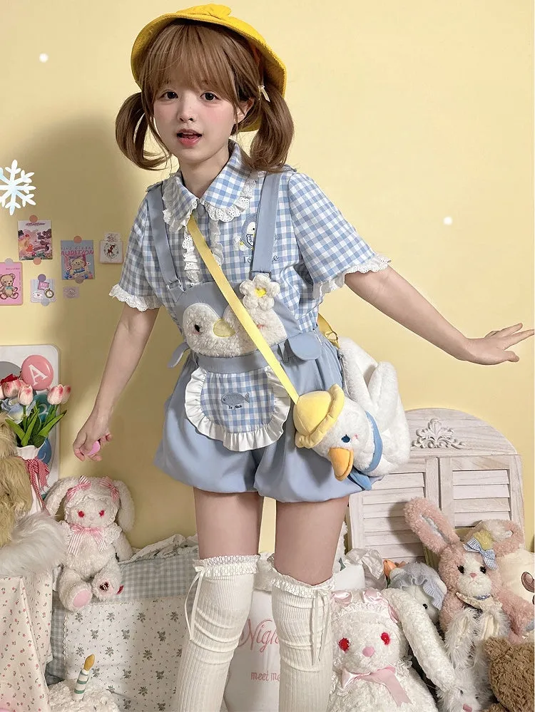 Little Penguin Blue Sweet Overalls Bubble Shorts