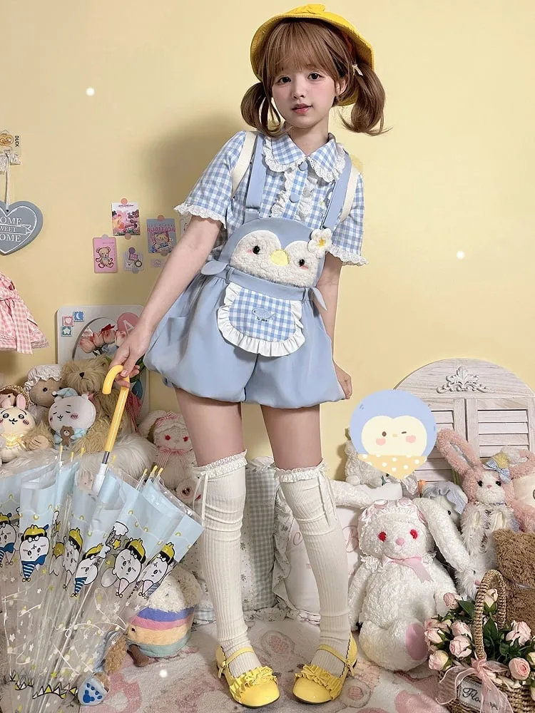 Little Penguin Blue Sweet Overalls Bubble Shorts