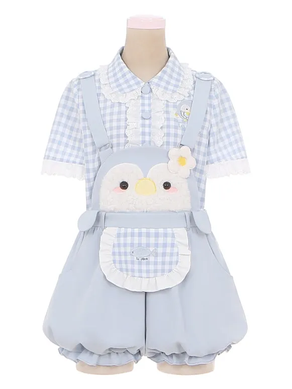Little Penguin Blue Sweet Overalls Bubble Shorts