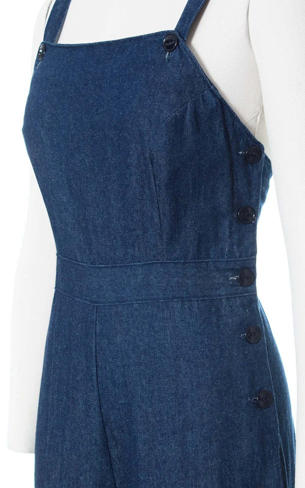 Modern 1940s/1970s Style Denim Side Button Overalls | small/medium