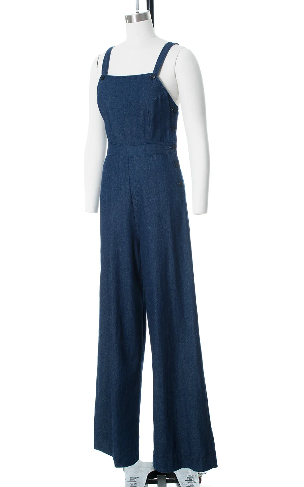 Modern 1940s/1970s Style Denim Side Button Overalls | small/medium