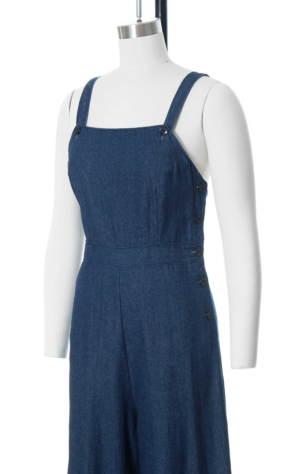 Modern 1940s/1970s Style Denim Side Button Overalls | small/medium