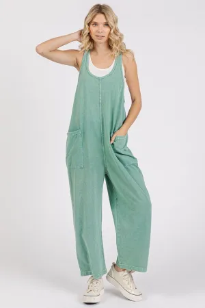 Scoop Neck Wide-Leg Overalls – Relaxed Fit Cotton Jumpsuit with Pockets