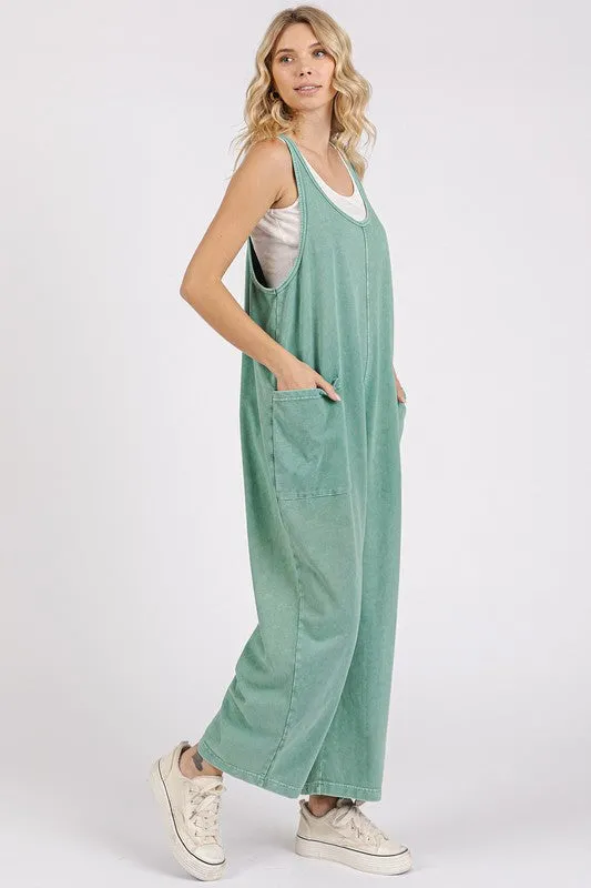 Scoop Neck Wide-Leg Overalls – Relaxed Fit Cotton Jumpsuit with Pockets
