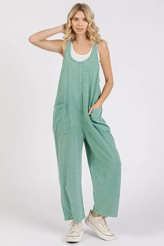 Scoop Neck Wide-Leg Overalls – Relaxed Fit Cotton Jumpsuit with Pockets