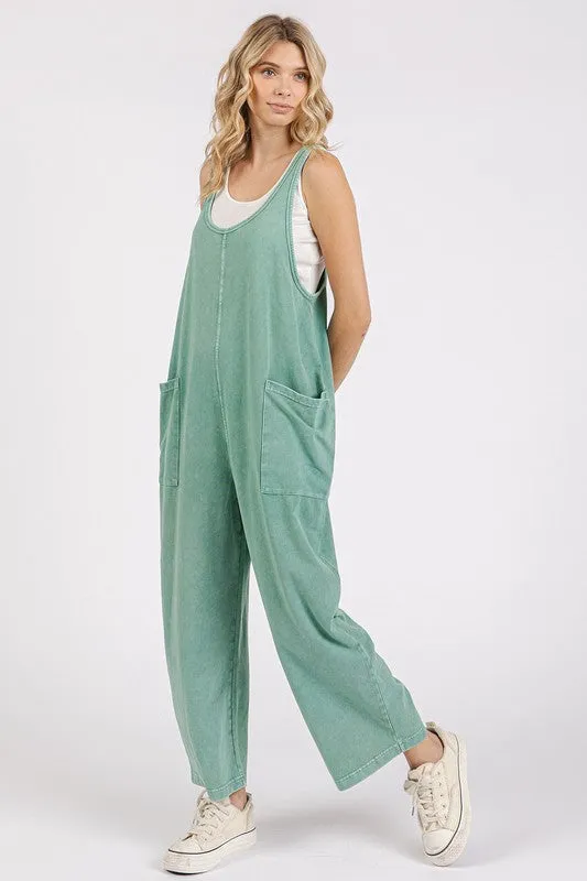 Scoop Neck Wide-Leg Overalls – Relaxed Fit Cotton Jumpsuit with Pockets