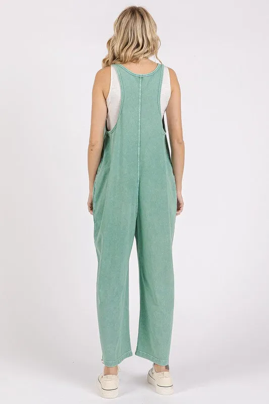 Scoop Neck Wide-Leg Overalls – Relaxed Fit Cotton Jumpsuit with Pockets