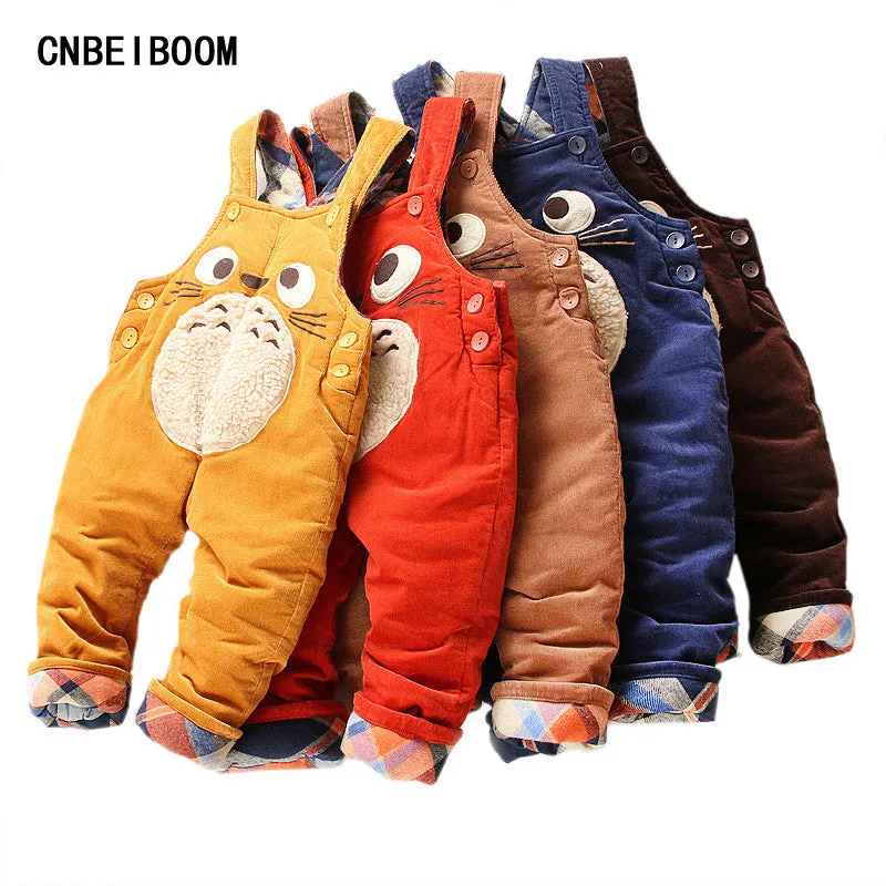 Winter/Autumn Baby Boy/Girls Overalls Corduroy Jumpsuit Cotton Thick Cartoon Cat Animal Toddler Pants/Trousers Bodysuit Clothing