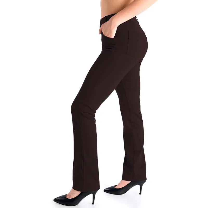 Women's Petite/Regular/Tall Straight Leg Yoga Dress Pants With Belt Loops With 2 Front & 2 Rear Pockets