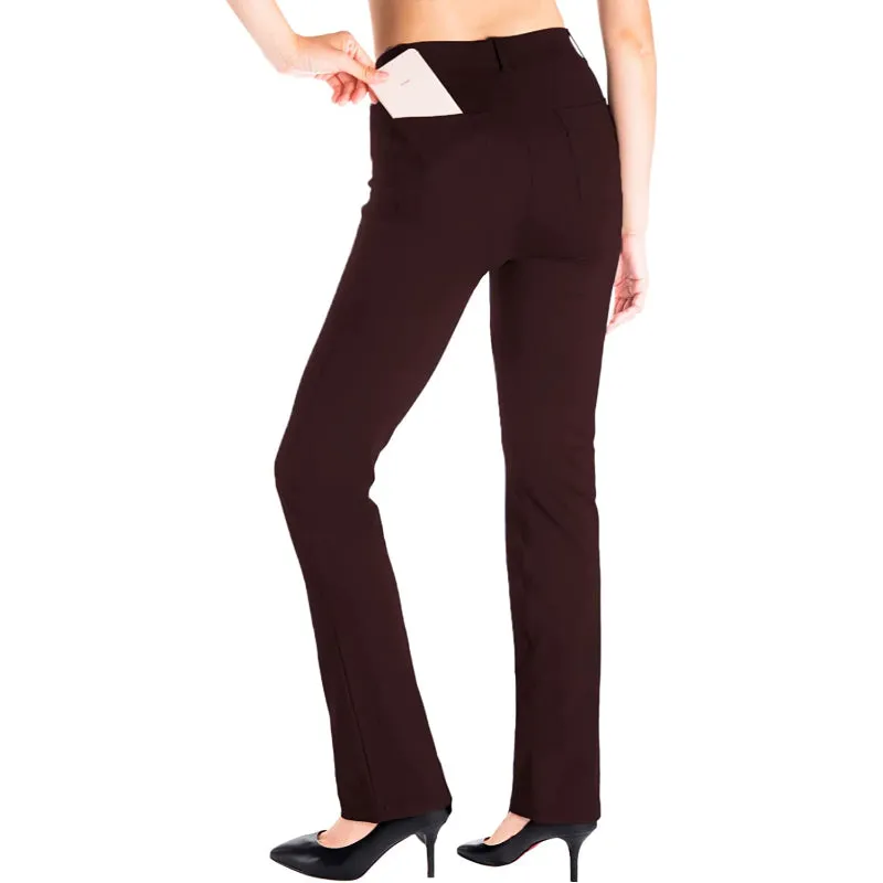 Women's Petite/Regular/Tall Straight Leg Yoga Dress Pants With Belt Loops With 2 Front & 2 Rear Pockets