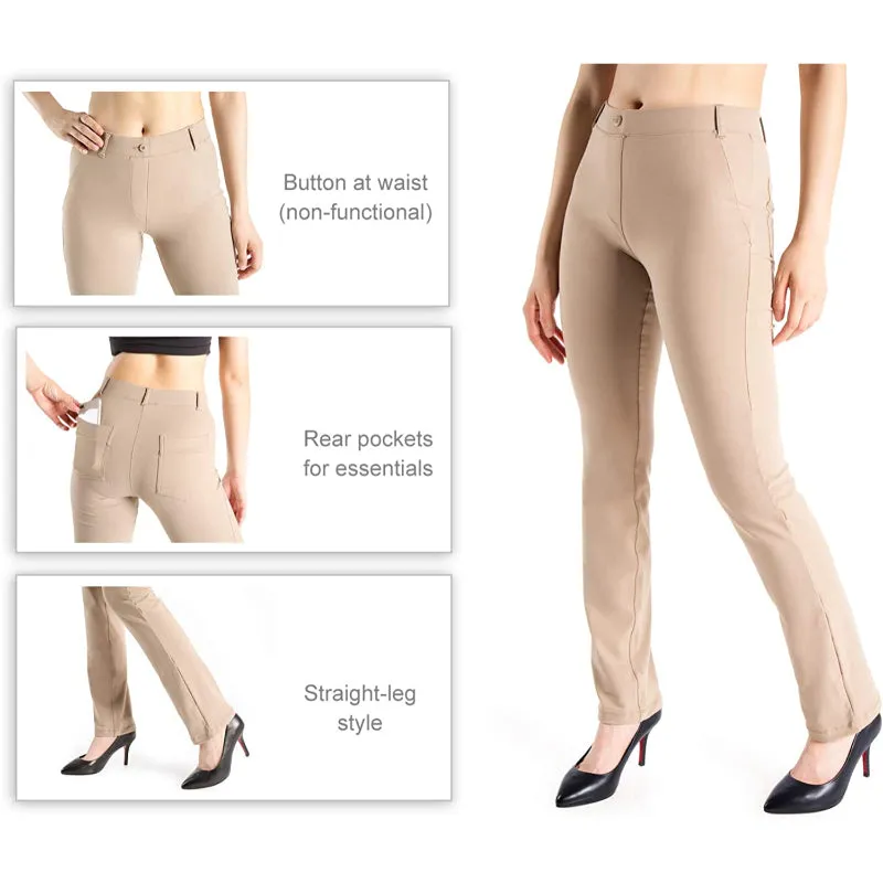 Women's Petite/Regular/Tall Straight Leg Yoga Dress Pants With Belt Loops With 2 Rear Pockets