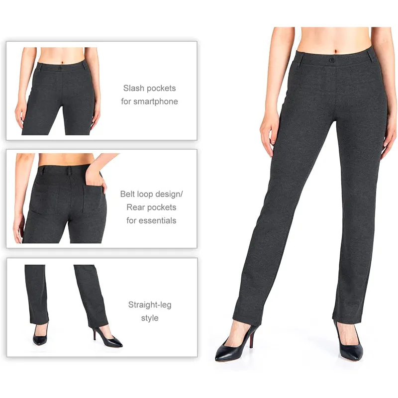 Women's Petite/Regular/Tall Straight Leg Yoga Dress Pants With Belt Loops With 2 Rear Pockets