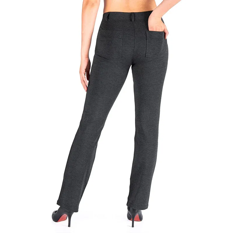 Women's Petite/Regular/Tall Straight Leg Yoga Dress Pants With Belt Loops With 2 Rear Pockets