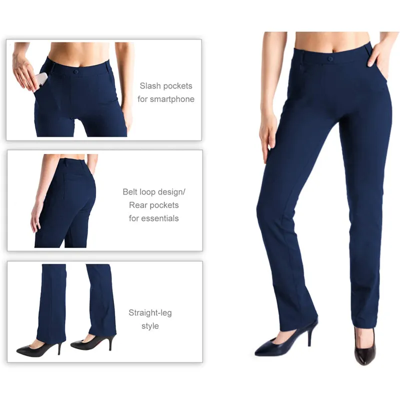Women's Petite/Regular/Tall Straight Leg Yoga Dress Pants With Belt Loops With 4 Pockets