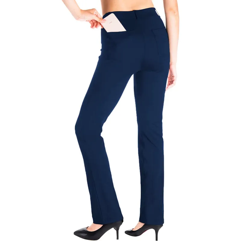 Women's Petite/Regular/Tall Straight Leg Yoga Dress Pants With Belt Loops With 4 Pockets