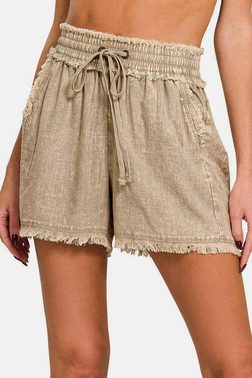 Zenana frayed hem linen shorts