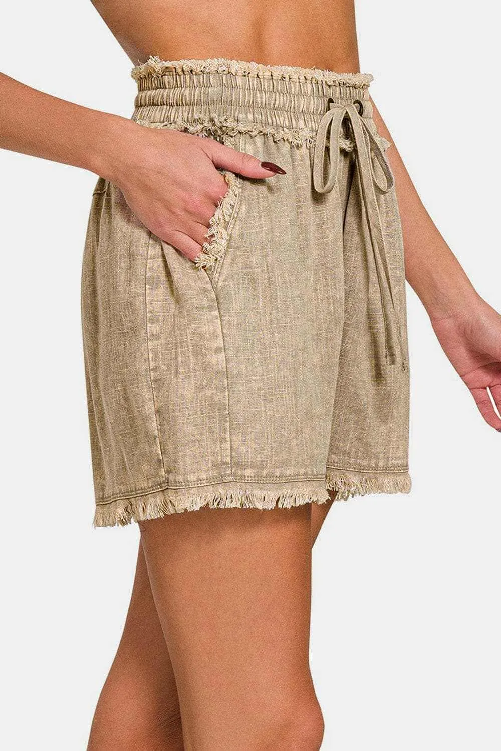 Zenana frayed hem linen shorts